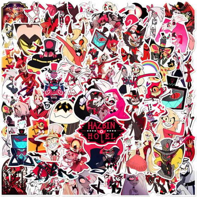 56 Stuks Cartoon El Graffiti Stickers Anime Figuur Alastor Charlie Morton Skateboard Koelkast Waterdichte Stickers Kinderspeelgoed red
