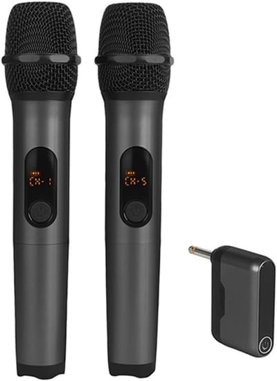 Draadloze Microfoonset - Tweekanaals Handheld - Karaoke Conferentie - Geavanceerde Geluidsdemping - 27.5 cm - Zwart