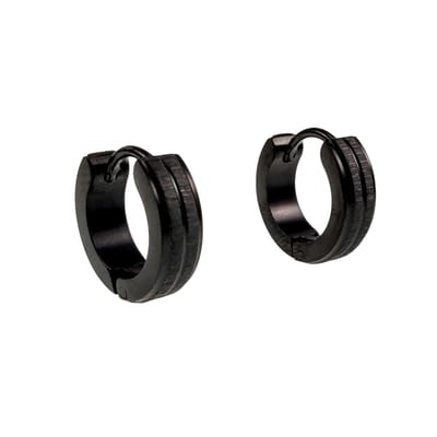∅13mm x 4mm Oorbellen Unisex - Zwart PVD-gecoat RVS - Oorringen met Zand-Design Dames - Heren