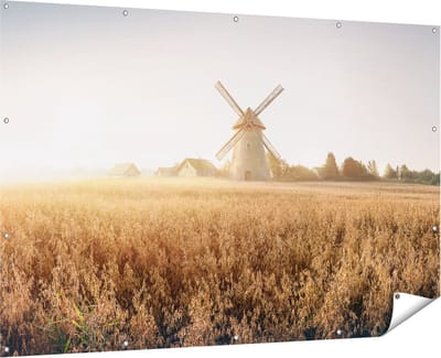 Gards Tuinposter Windmolen in het Veld - 180x120 cm - Tuindoek - Tuindecoratie - Wanddecoratie buiten - Tuinschilderij