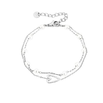 Armband Pareltjes en Hartje - Stainless Steel - Zilverkleurig - Verkleurt niet - Cadeau