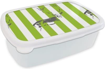 Broodtrommel Wit - Lunchbox - Brooddoos - Patroon - Hert - Strepen - 18x12x6 cm - Volwassenen
