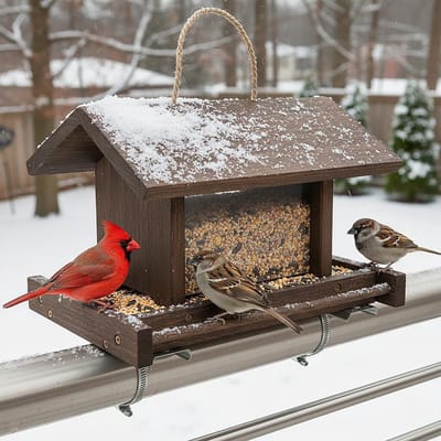 Grote Capaciteit Houten Vogelvoeder – Hangende Houten Vogelvoeder met Boomreling en Handrail Beugel voor Buiten Tuin Voeden van Wilde Vinken Robin Sperwer
