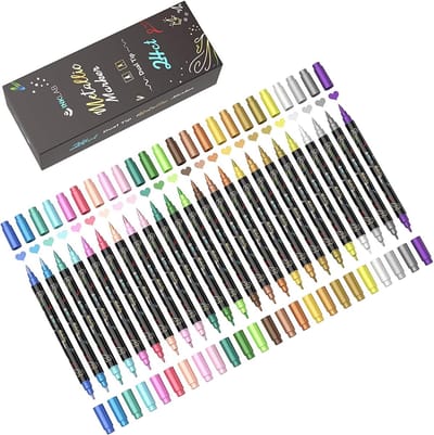 Metalen Markeringspennen 24 Kleuren Dubbele Punt voor DIY Ambachten en Kunstprojecten