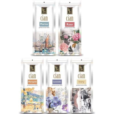 Zed Black Cian wierookstokjes Pak van 5 Langdurige Geursticks Marine Roos Goudsbloem Lavendel Ivoor white