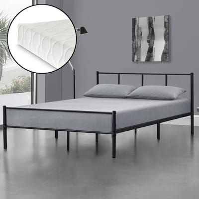 Metalen bed Laos met bedbodem en matras zwart 160x200 cm