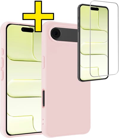 Hoesje - Met Screenprotector - Geschikt voor Apple iPhone Air - Sterk & Shockproof - Back Cover - Siliconen Case - Telefoon Hoes - Telefoonhoesjes - Lichtroze