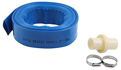 Platte afvoerslang met klemmen en snelkoppelingsaansluiting voor waterpompen - 10 m x 38 mm
