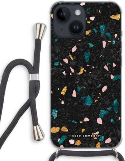 Case Company® - Hoesje met koord geschikt voor iPhone 14 hoesje met Koord - Terrazzo N°10 - Telefoonhoesje met Zwart Koord - Bescherming aan alle Kanten en Over de Schermrand