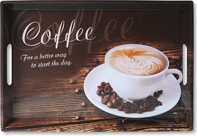 Diep Dienblad Rechthoekig - Koffie Print - Design koffie / Thee dienblad - Dienblad met handvatten - Melamine - 50 x 35 x 4.5 Cm