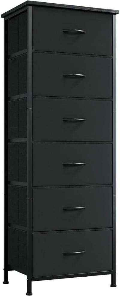 SP® Ladenkast - 6 lades - Kast met stoffen lades - Opbergkast voor slaapkamer, woonkamer - Zwart - 30cm x 42cm x 115cm