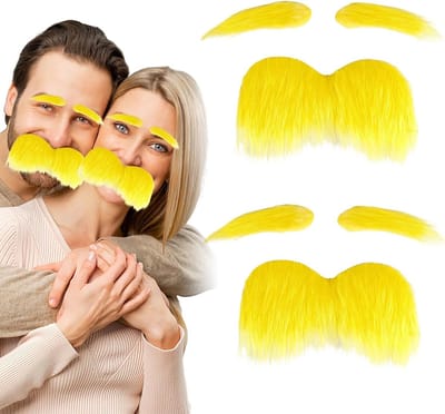 2-delige set met nepbaard en wenkbrauwen | Zelfklevende gele snor en wenkbrauwen | Perfect voor Halloween, kerst en feestjes | Grappige kostuumaccessoires voor kinderen en volwassenen