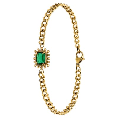 Lucardi Dames Stalen goldplated armband vintage vierkant groen - Armband - Staal - Goudkleurig - 20 cm