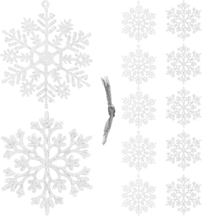 Springos Kerstversiering | Kerstdecoratie voor binnen | Kersthanger | Sneeuwvlokken | Kunststof | 12 Stuks | 9/10 cm