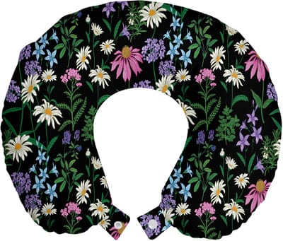 New Bed Aster Bos Wilde Bloemen Patroon Reisneckkussen Memory Foam voor Vliegtuig en Auto, 30cm x 30cm