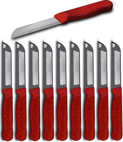 Solingen Kartelmes – Tomatenmes met Kartel – Robuust Handvat – RVS – 18,5 cm met Blade Cover – Rood Glitter – 10 stuks