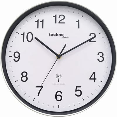 Technoline WT 8030 - Wandklok - Analoog - Rond - Kunststof Raam - Mineraal Glas - Radiogestuurde tijdsaanduiding - Zilverkleurig