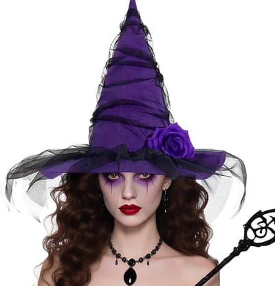Sexy Halloween Heksenhoed met Voile en Rozen - Perfecte Accessoires voor Heksen Kostuum en Feestoutfit, Ideaal voor Halloween en Carnaval