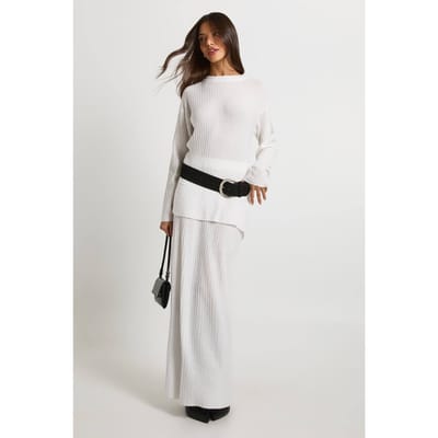 boohoo Dames Soft Rib Knit Ronde Hals Trui en Maxi Rok Co-ord | Ecru | Maat: Small