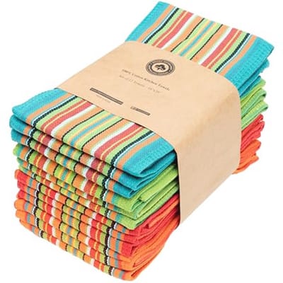 Kleurrijke Keukendoeken 71x40 cm - 12 Stuks Absorberende Wafelhanddoeken - Pluisvrij en Feestelijk