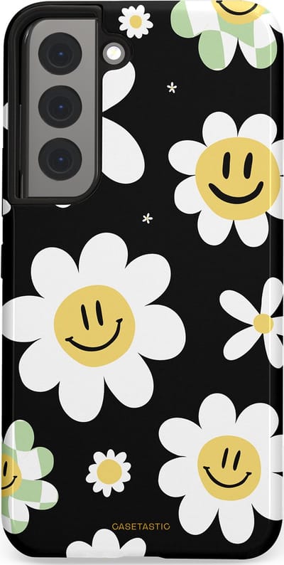 Casetastic hoesje geschikt voor Samsung Galaxy S22 - Dubbellaagse bescherming - Vrolijke Madeliefjes - Fashion Case - Zwart Wit Grijs Goud