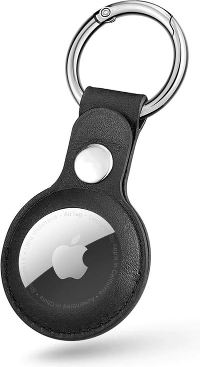 Arisenn® LEER AirTag Sleutelhanger - Echt Leer - Bescherm je AirTag tegen krassen - Duurzame materialen - Leder - Sleutelring met scharnier - Verschillende kleuren - Zwart