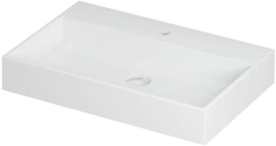 INK United Wastafel Porselein met 1 Kraangat incl. Porseleinen Click Plug en Verborgen Overloop Systeem - 700x450x110 mm - Mat Wit