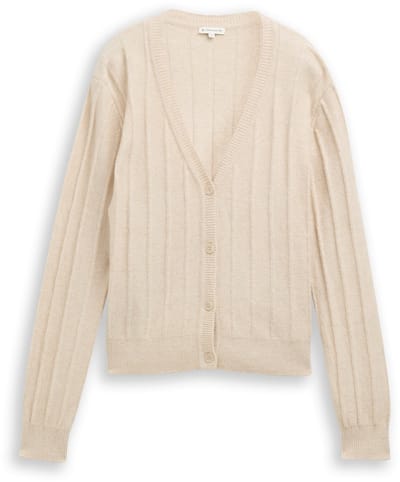 Tom Tailor - Geribbelde cardigan met wol - Maat XL - sand stone beige melange