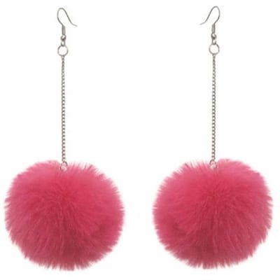 Nieuwe grote pompom oorbellen mode zachte konijnenbont bal pompom hanger lange bungelende oorbellen voor vrouwen meisjes feestcadeaus pink