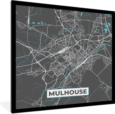 Fotolijst incl. Poster - Mulhouse - Frankrijk - Kaart - Plattegrond - Stadskaart - 40x40 cm - Posterlijst