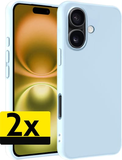 Hoesje - 2 Stuks - Geschikt voor Apple iPhone 16 - Sterk & Shockproof - Case Siliconen - Back Cover - Telefoon Hoes - Telefoonhoesjes - Lichtblauw