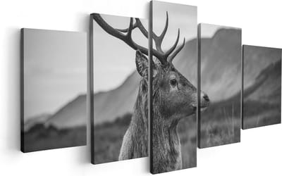 Artaza Canvas Schilderij Vijfluik Hertenkop - Hert - Zwart Wit - 100x50 - Foto Op Canvas - Canvas Print
