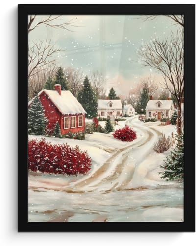 Poster in lijst - Fotolijst 30x40 cm - Posters - Kerstsfeer - Landelijk - Rood - Posterlijst zwart - Decoratie - Wanddecoratie woonkamer - Muurdecoratie slaapkamer - Kerstversiering - Kerstdecoratie voor binnen - Kerstmis