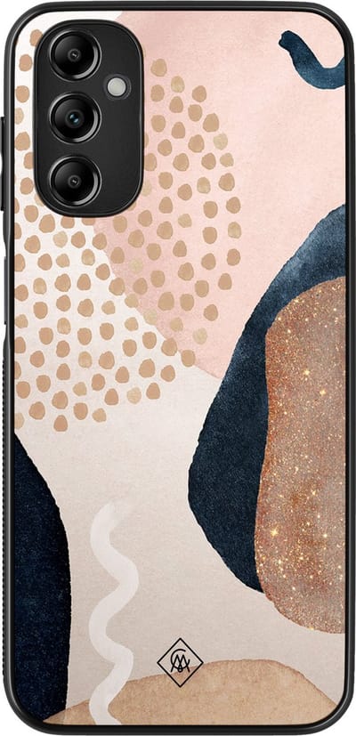 Casimoda® hoesje - Geschikt voor Samsung Galaxy A14 5G - Abstract Dots - Zwart TPU Backcover - Geometrisch patroon - Bruin/beige