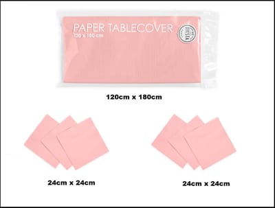 1x Tafelkleed papier roze 120cm x 180cm + 40x Cocktail servetten roze 24cm x 24cm 3 laags