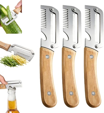 (3 stuks) 3-in-1 Multifunctionele Groenteschiller – Houten Keukenhulpmiddel zonder – RVS Schiller met Houten Handvat voor Raspen, Flessen Openen, Wortels, Papaja, Appels, Aardappels, Groenten en Fruit | Cyslmuk®