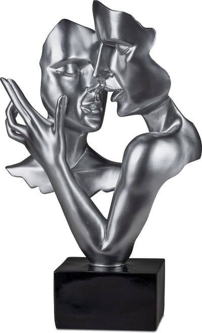 Vrouw - Man - Liefde - Beeld - Zilver - op zwarte voet - 37x23x9cm