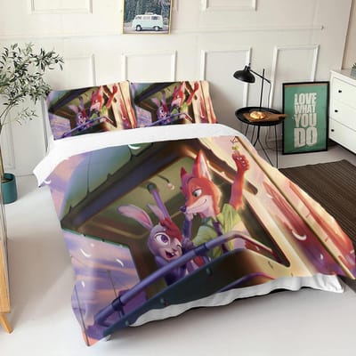 Zootopia Judy Nick Dekbedovertrek Set Dekbed Beddengoed 3D Kinderbeddengoed Set 3-Delig 1 Dekbedovertrek King Size AU Double(180*210cm)3pcs