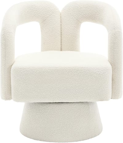 360 Graden Draaibare Accentstoel - Beige Boucle Draaifauteuil - Moderne Loungestoel - 67x55x74cm - 360° Draaibaar - Woonkamer - Beige