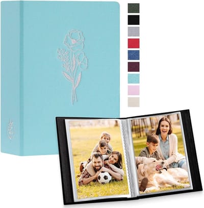 Fotoalbum 6x4 Inch, Klein, Geschikt voor 100 Foto's, Insteekcompartimenten, Linnen Cover, Voor 10x15 cm Portretfoto's, Set van 2, Petrolkleur