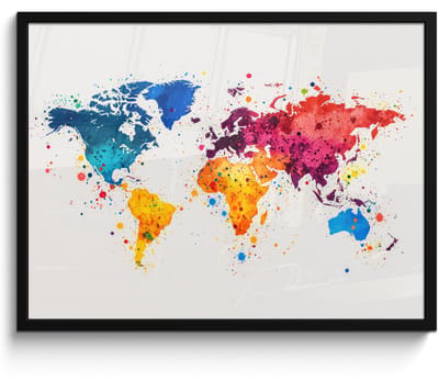 Poster in lijst - Fotolijst 80x60 cm - Posters - Wereldkaart - Graffiti - Kleurrijk - Posterlijst zwart - Decoratie - Wanddecoratie woonkamer - Muurdecoratie slaapkamer