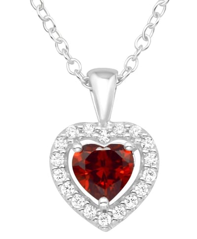 Joy|S - Zilveren hartje hanger met ketting - hartje 9 mm zirkonia - rood - ketting 45 cm