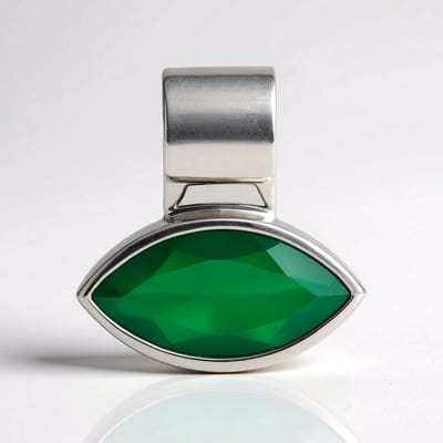 Cavill - Zilveren Hanger - 925 Sterling Zilver - Groene Onyx 3,167 ct Marquise Slijpsel - MONOSONO Collectie - Stijlvolle Bezel Zetting - 19x18 mm