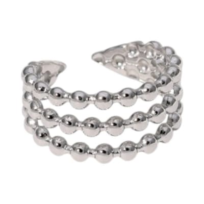 Aramat Jewels | Ringen | Open Ring RVS met Drie Bolletjeslijnen (10 mm) | Zilverkleur | |10mm | Staal | Volwassenen | Verkleurd niet