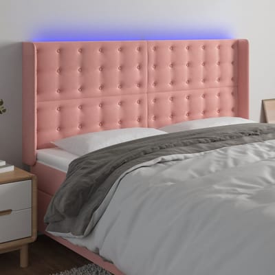 vidaXL - Hoofdbord - LED - 203x16x118/128 - cm - fluweel - roze