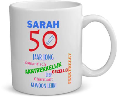 Akyol - sarah 50 jaar jong koffiemok - theemok - 49+1 - mensen die 50 zijn geworden - 50 jaar sarah en abraham cadeau - jubileum man en vrouw - verjaardags - grappige tekst - jarig - verjaardag - 350 ML inhoud