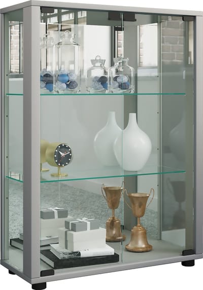 Houten vitrinekast Verzamelvitrine Staande vitrinekast Sintalo spiegel
