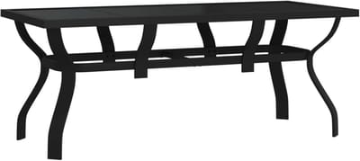 Buiten Eettafel - Terrastafel Tuinmeubel - Buiten Dineren - Gehard Glas Tafelblad - 180x80x70 cm - Zwart