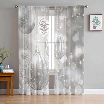 Kerst Grijs Licht Sheergordijnen voor Woonkamer Decoratie Raamgordijnen Keuken Tule Voile Gordijnen W135 x H115cm x1 white