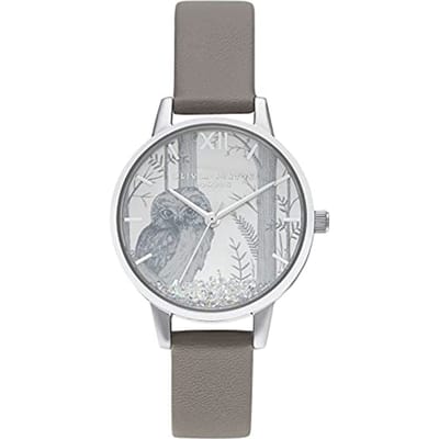[OLIVIA BURTON] Montre Femme Olivia Burton Cuir Végétalien Argile de Londres & Boule à Neige Argentée OB16SG10 [Importation Parallèle] white